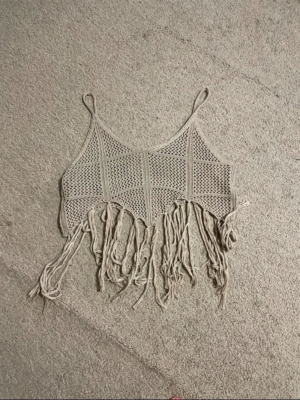 Crochet Fringe Crop Top in Light Beige size Small - Picture 4 of 6